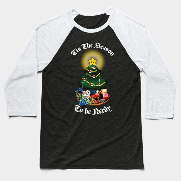 Geekin' Around the Christmas Tree Baseball T-Shirt by JustJoshDesigns